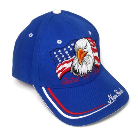New York Patriotic Strapback Blue Hat Cap - United We Stand /Eagle American Flag - Picture 1 of 9